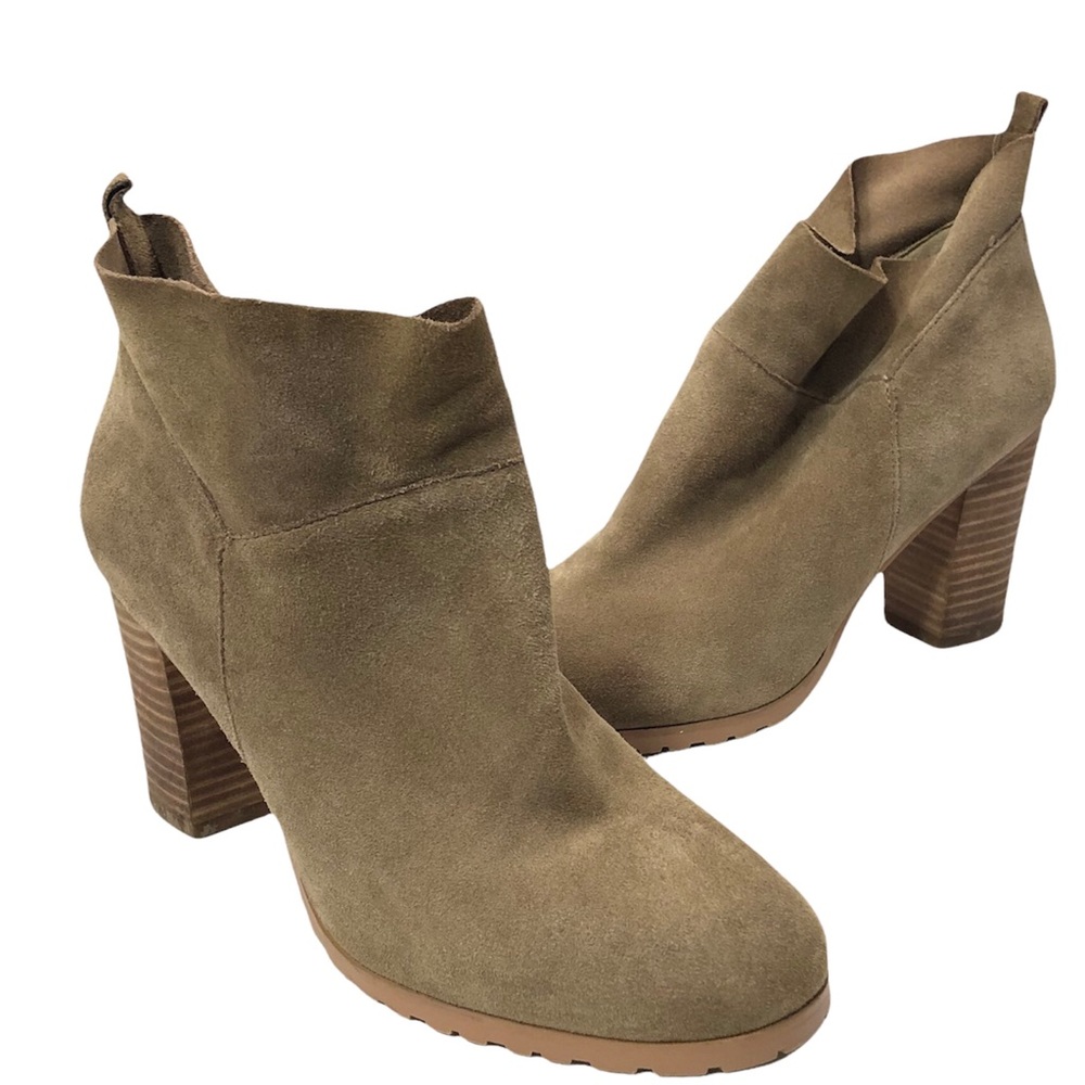 Crown Vintage Darcie Tan Suede Ankle Boots Size 8 Stacked Block Heel